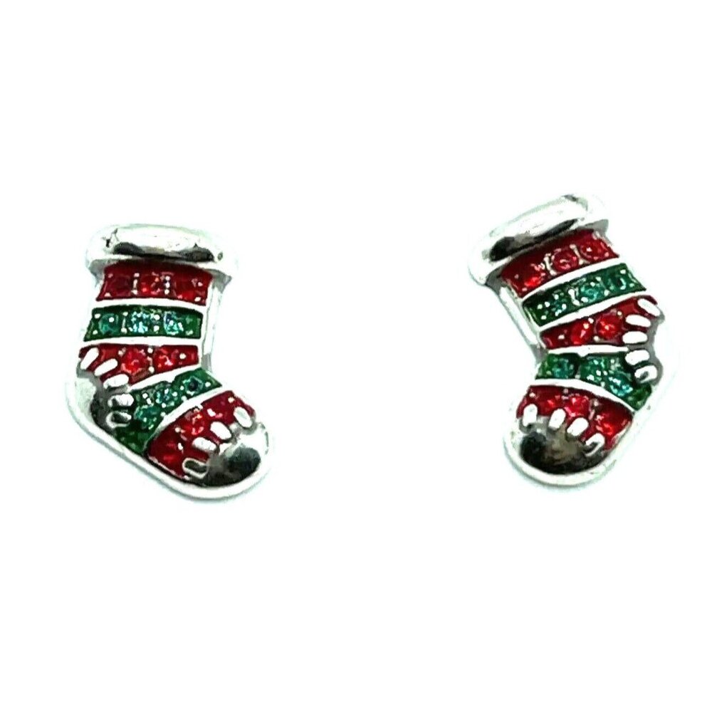 Brighton Blingy Stockings Red Green Christmas Silver Crystals Post Earrings NWT